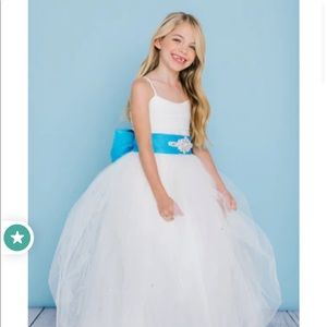 Rosebuds flower girl dress with light pink sash